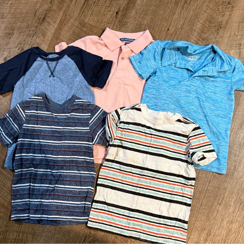 Children's Short Sleeve Polo & Tee Set - Blue, Pink, Navy, White Stripe